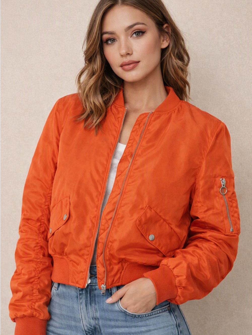 Orange Bomber Jacket Love Tree